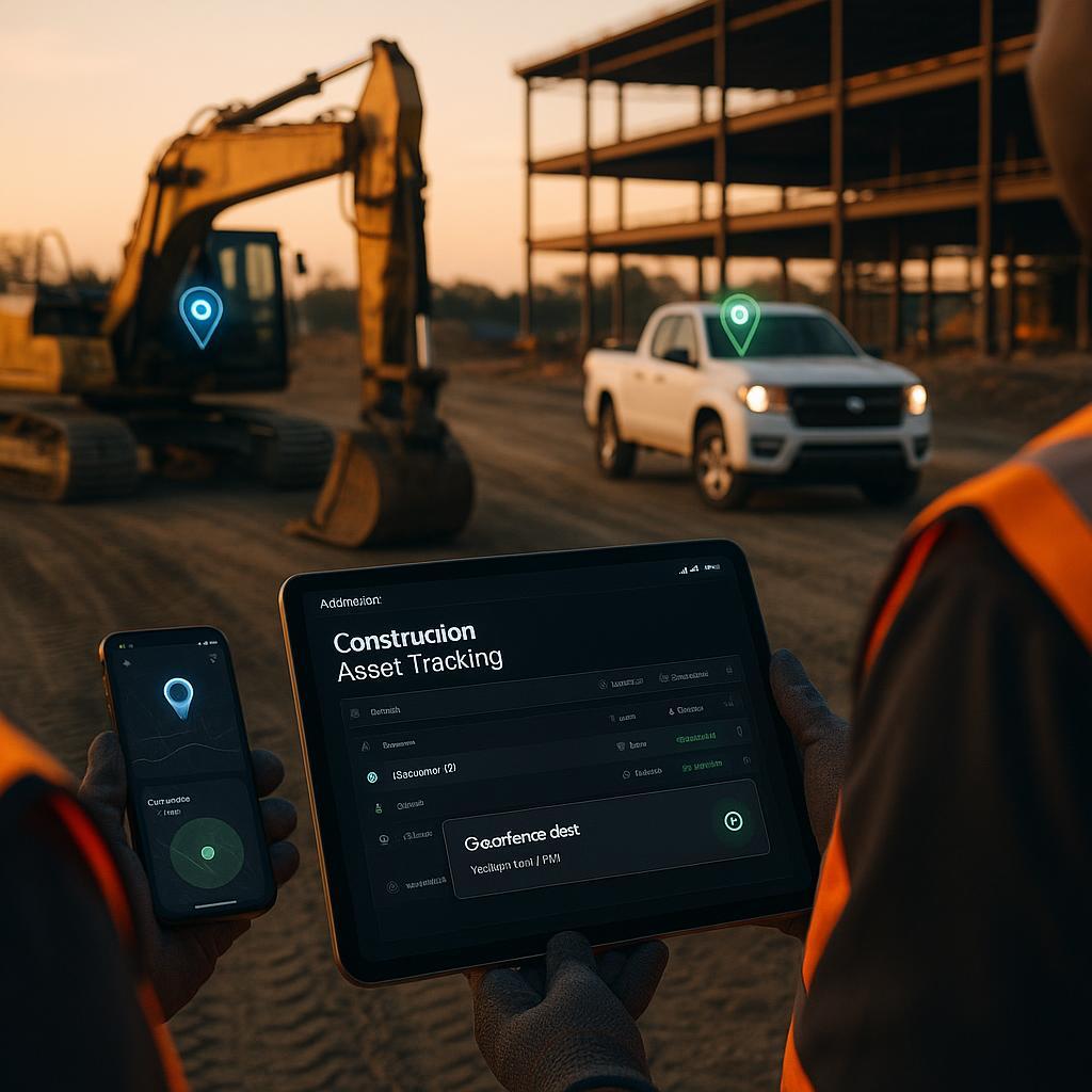Construction site with tracked equipment
