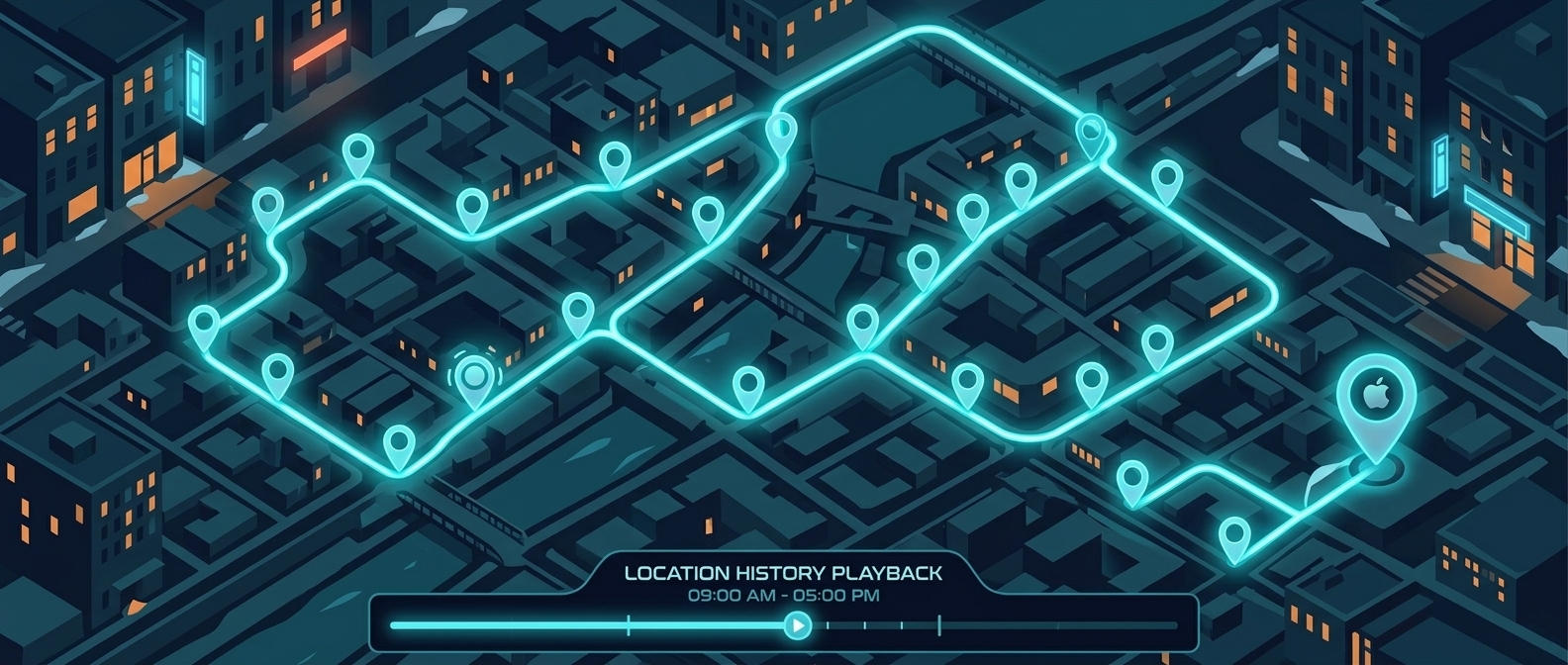 AirTag location history replayed as a route on a map